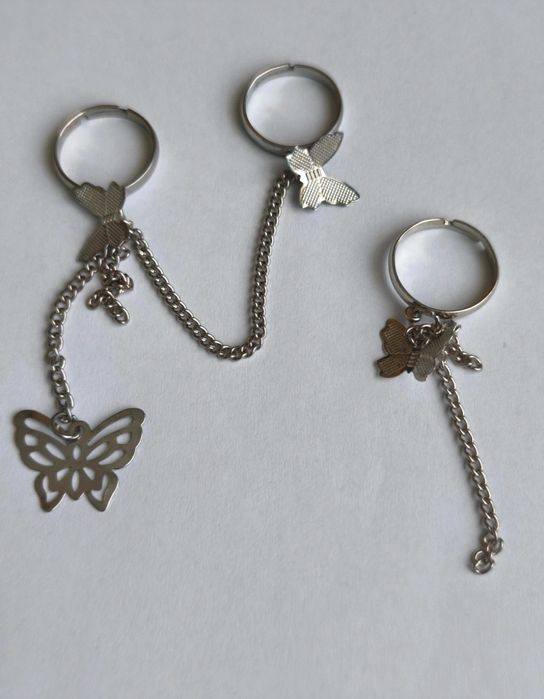 Pierścionki motyle Butterfly Chain Rings Set