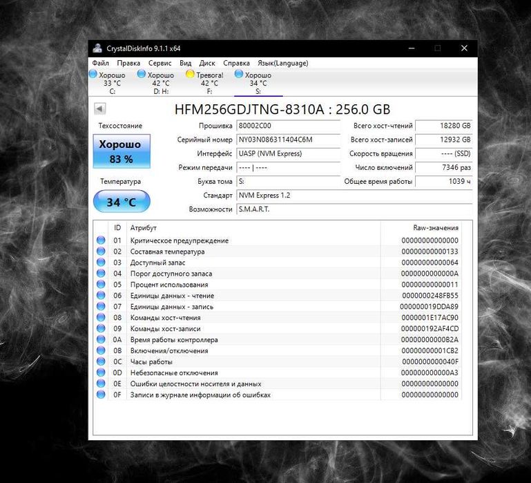 SSD диск M2 2280 NVME SKhynix 256gb