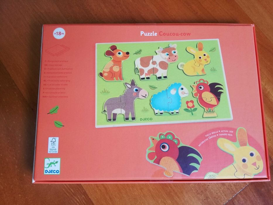 Brinquedo - Coucou Cow - Puzzle de Madeira Formas e Animais | Djeco