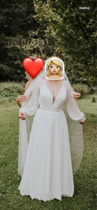 Perłowa suknia ślubna z długim rękawem 42/44 #Darmowa dostawa