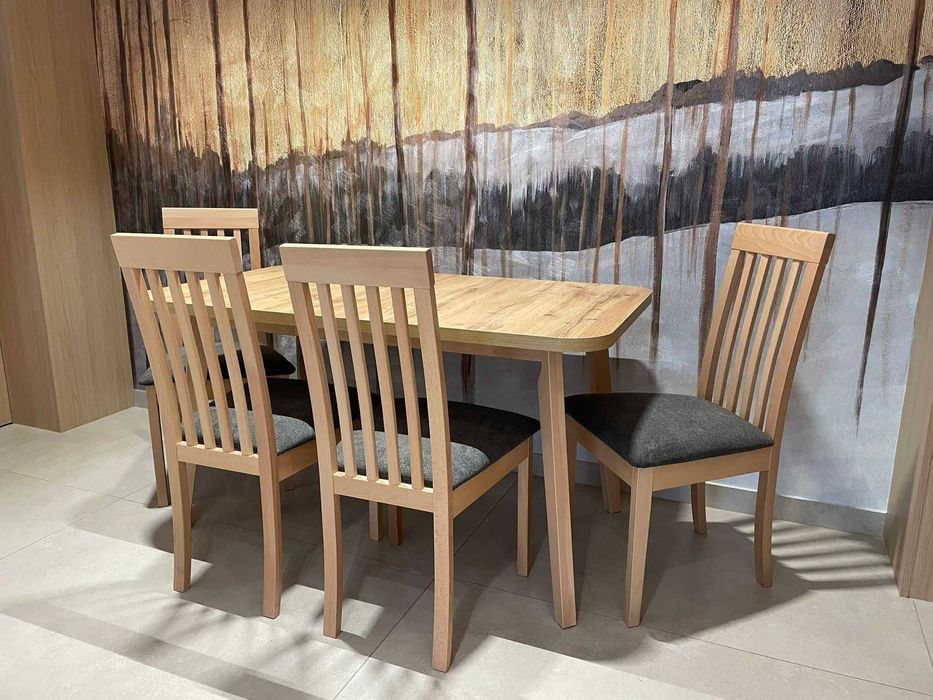 Zestaw mebli Stół rozkładany 140/180x80 + 4 krzesła drewniane Roma