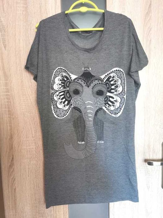 106 Szara bluzka tunika na krótki rękaw ze słoniem rozmiar M