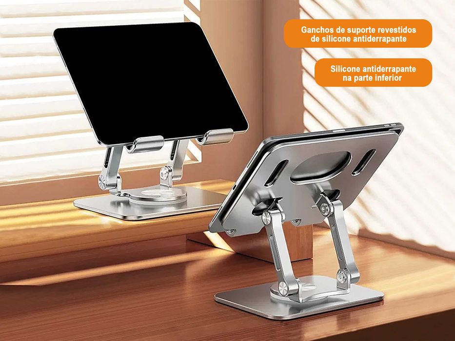 Suporte base rotativo 360° de alumínio p/ Notebook, Tablets, Kindle