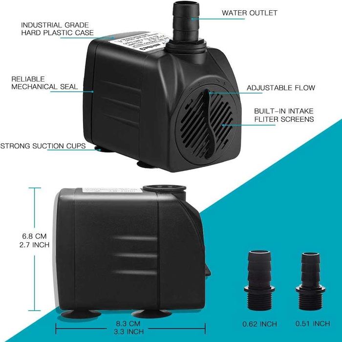 Pompa wodna do akwarium, 25 W, 1200 l/h, pompa głębinowa