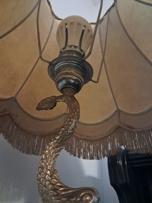 Unikatowa lamka nocna, antyk, mosiądz,  kryształ