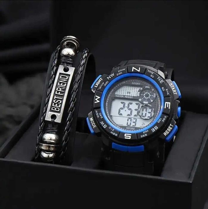 Zegarek elektronik sportowy cyfrowy czarno niebieski dla chłopca