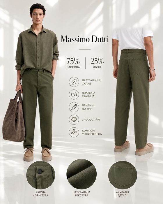 Чоловічі брюки Massimo Dutti з бавовни та льону