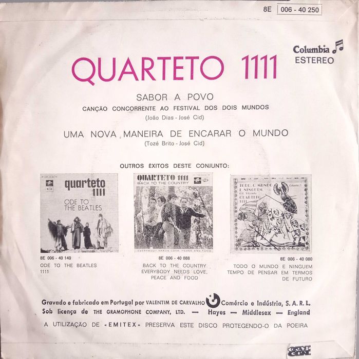Quarteto 1111	- - - - -	Sabor a Povo	- - - - -	Single