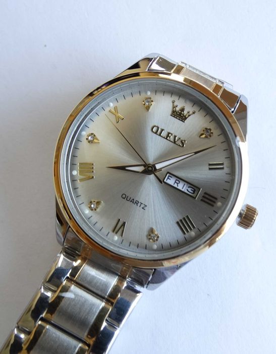 Nowy zegarek kwarcowy męski Olevs bransoleta srebrny złoty WR30 BOX