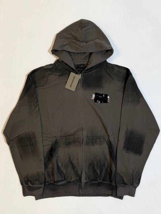 зип худи Balenciaga Gaffer Mud Distressed grey dirty zip hoodie ERD