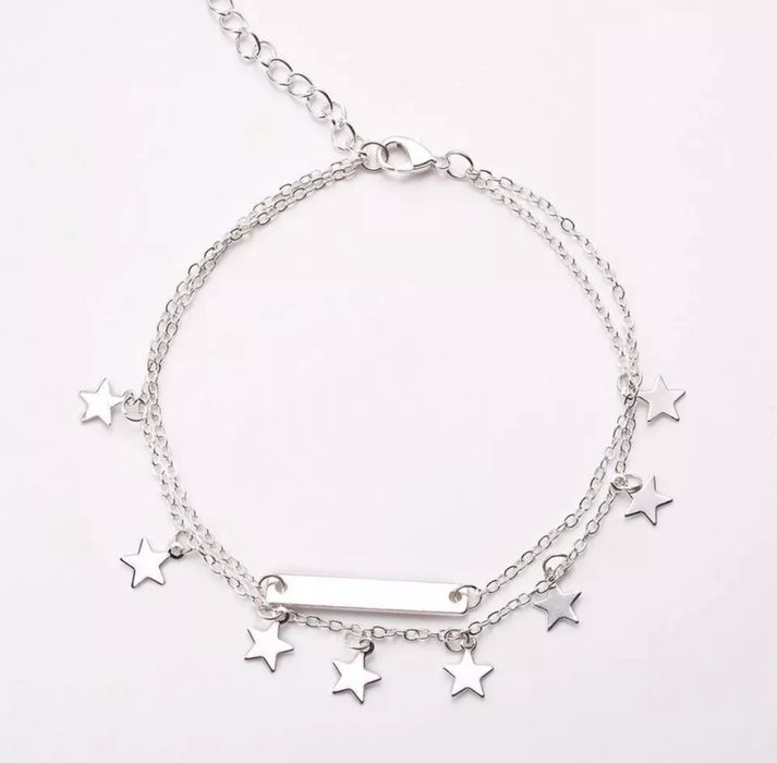 Pulseira pe dupla estrelas silver nova