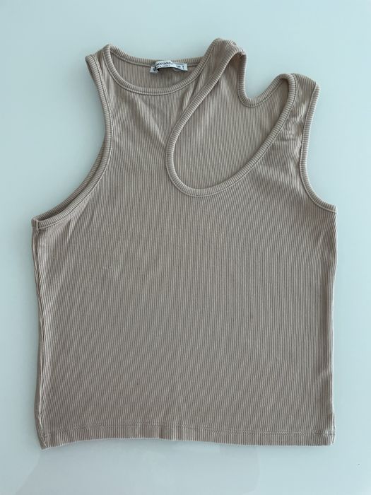 Top canelado bege stradivarius S