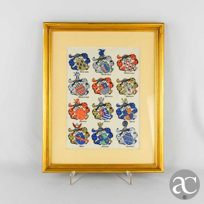 Litografia heráldica emoldurada em madeira dourada e vidro nº3