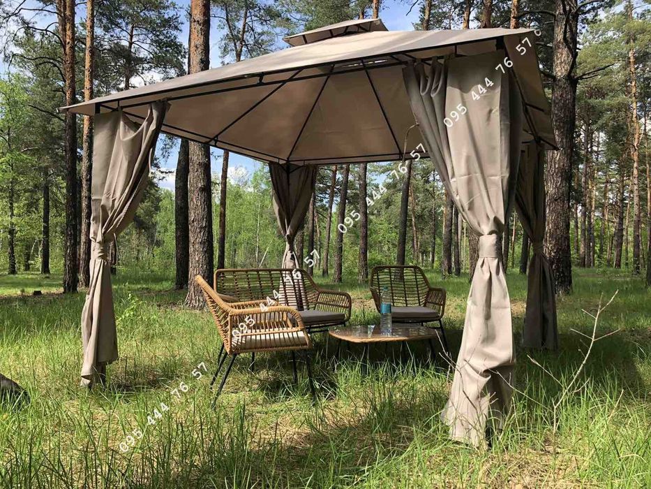 Садовый павильон 3х3/3х4м ткань полиэстер, шатер беседка альтанка: 6 ...