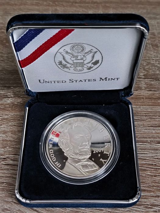 Срібний долар США. Авраам Лінкольн 2009р. СРІБЛО. ПРУФ. Сертифікат.