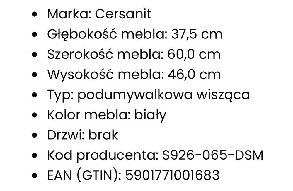 Szafka łazienkowa wisząca Cersanit S926-065 wisząca NOWA