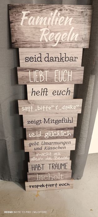 Ścianka dekoracyjna z zasadami rodziny do zawieszenia