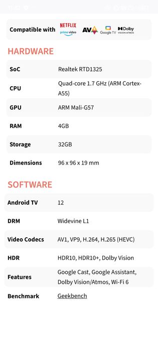 tv box Leelbox L1 - Google TV 12, 4GB RAM, 32GB ROM, kodek AV1