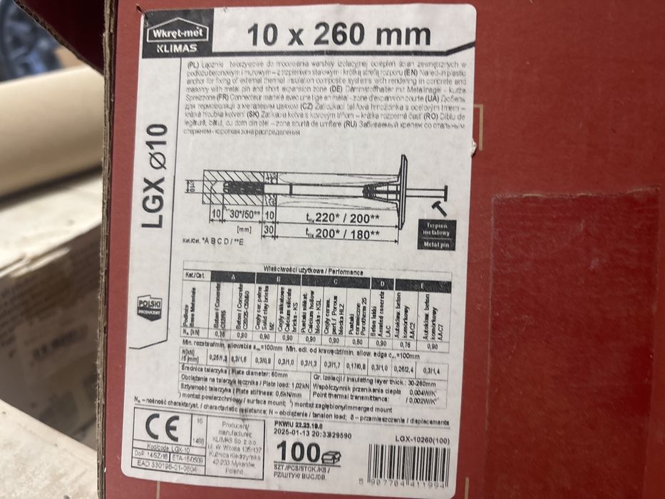 Kołki do styropianu. 10x260 i 10 x 200