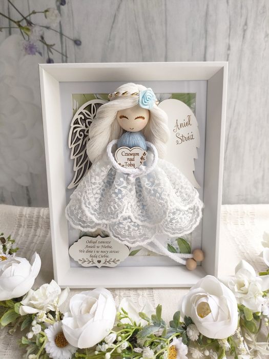 Anioł Stróż dla chłopca Pamiątka Chrztu Świętego rękodzieło