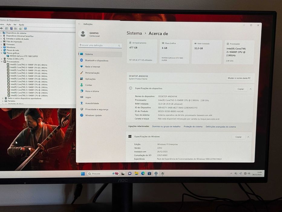 Pc Gamer i5-10400/32Gb Ram/Nvidia 1660Super 6GB/Monitor AOC 120Hz