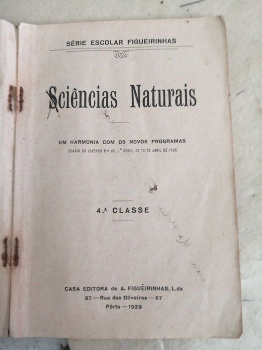 sciencias naturais 4 classe de 1929 - A, figueirinhas , rabiscad lapis