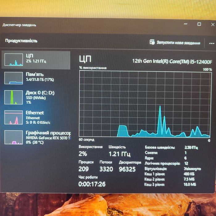 Ігровий пк потужна RTX 5070ti  32gb DDR5 1tb intel core i5 12400f