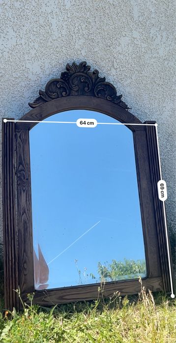 Espelho Antigo em Madeira Maciça Escura – Estilo Clássico- para restauro