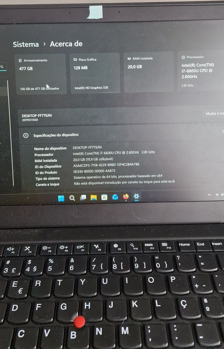 Lenovo T460S 14" | i7-6300 | 20GB Ram | 512GB SSD | TECLADO PT