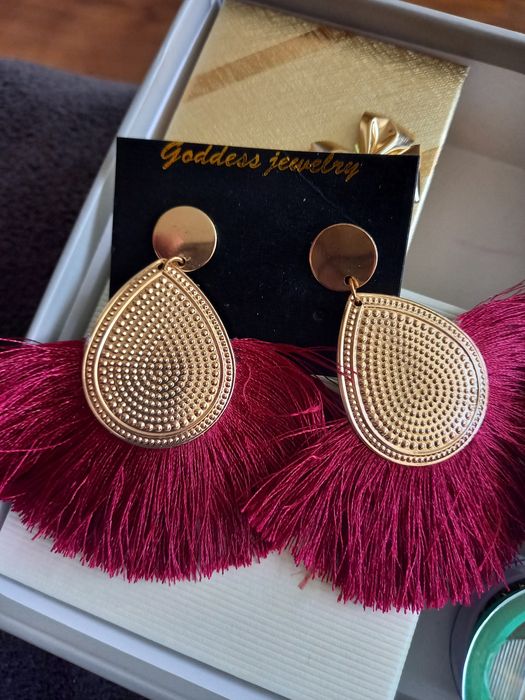 Kolczyki złoto/ bordo