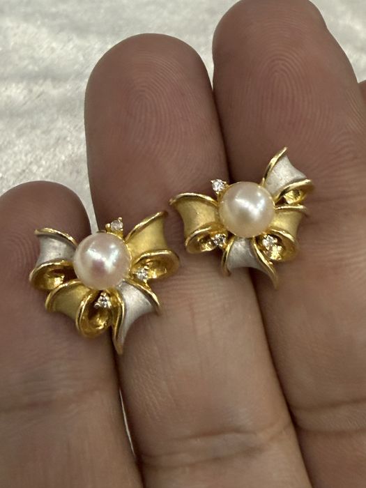 Золотые серьги бриллианты жемчуг