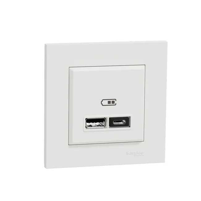 Tomada usb a+c miluz ed schneider branco WDE012U00