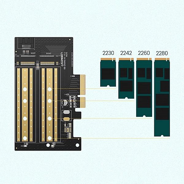 Ugreen karta rozszerzeń adapter PCIe 3.0 x4 do SSD M.2 M-Key / M.2 B-K