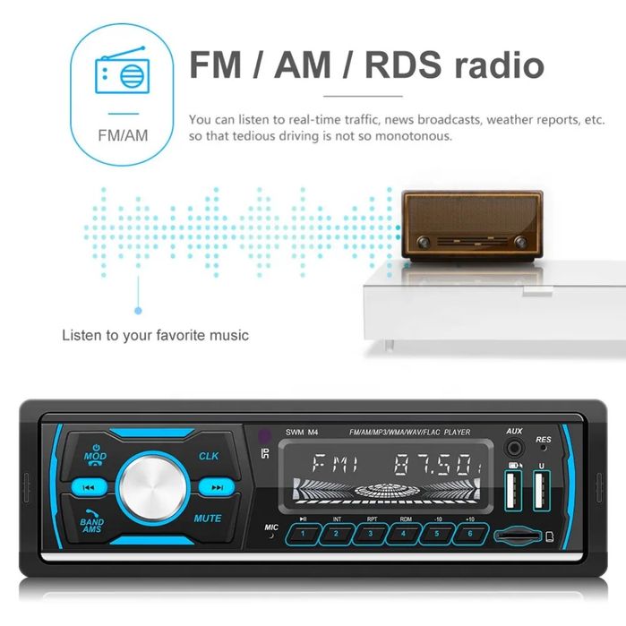 Rádio 1din FM RDS Antena Dab+ USB Leitor Cartão AUX-in Bluetooth Novo