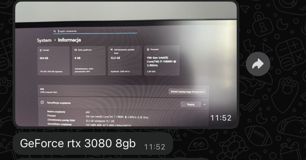 Laptop MSI Leopard 11UH z monitorem AOC 155 hz