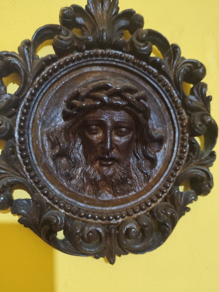 Quadro/figura/ antigo em madeira Jesus