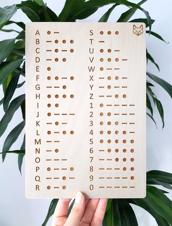 Alfabet Morse'a, kod Morse'a nauka drewniana tabliczka pomoce naukowe