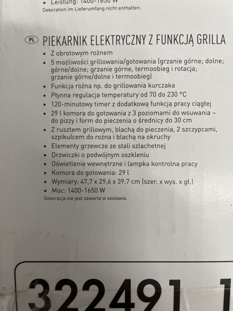 SILVERCREST Piekarnik elektryczny z grillem SGBR 1500 D4