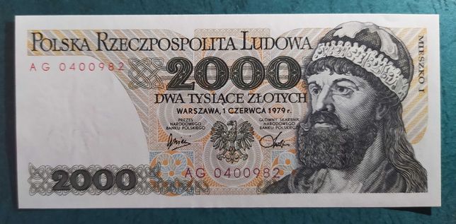 Banknot, 2 000 zł, unc, 1979 rok, seria AG...