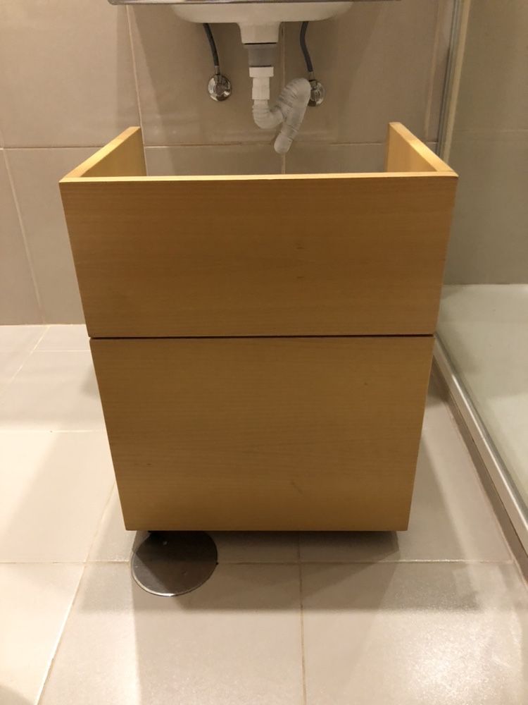Móvel madeira WC de apoio lavatório com gaveta e rodas