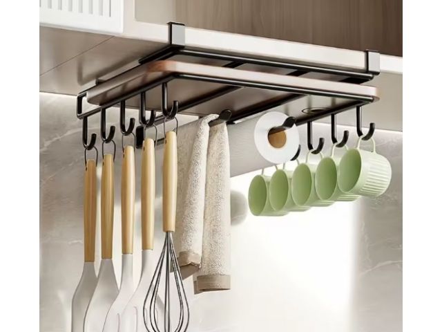 uniwersalny organizer kuchenny pod półkę wsuwany z haczykami czarny
