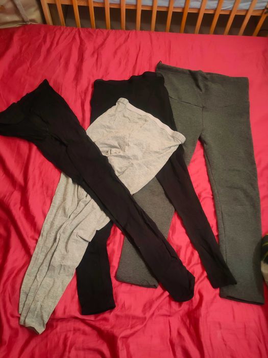 Zestaw 4 ubrań ciążowych, 3x legginsy + rajstopy