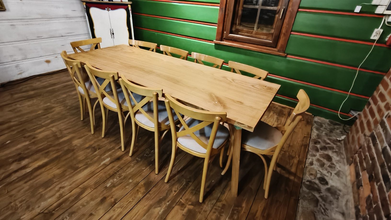 Stół loftowy z litego drewna 214x80 blat jesion, nogi dąb