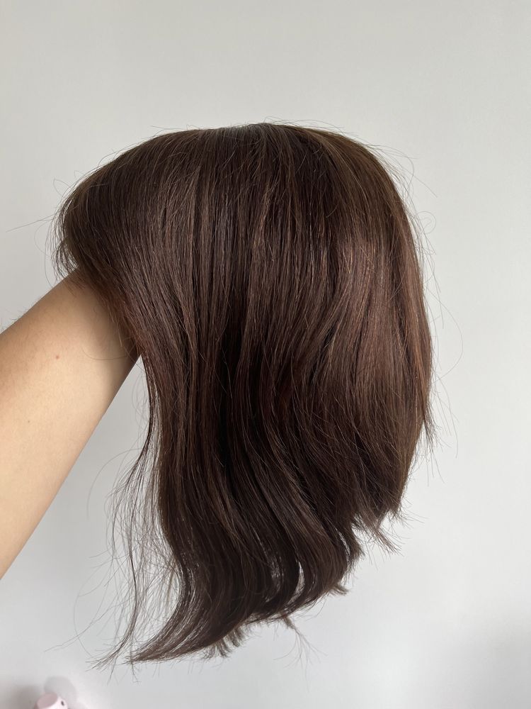 Brazowa peruka 100% naturalne wlosie long bob