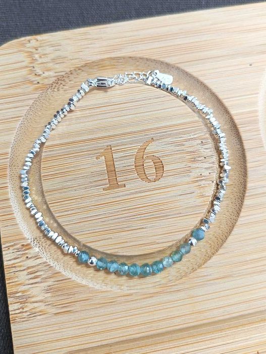 Pulseira quebrada em prata de lei S925 com água-marinha natural