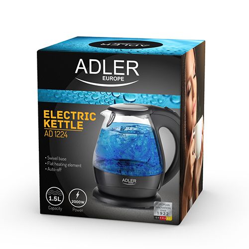 Czajnik elektryczny Adler AD1224 1,5L szklany czarny