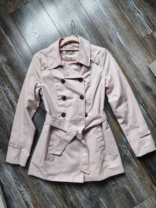 Płaszcz trencz dwurzędowy pudrowy róż Orsay 34 XS