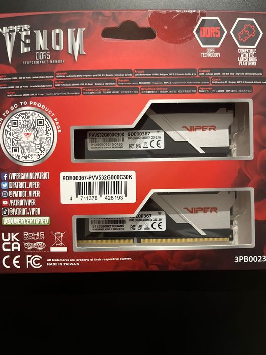 Pamięć RAM DDR5 Patriot 32GB (2x16GB) 6000MT/s CL30 Venom