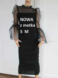 Czarna długa elastyczna sukienka alternative goth S M 36 38 NOWA