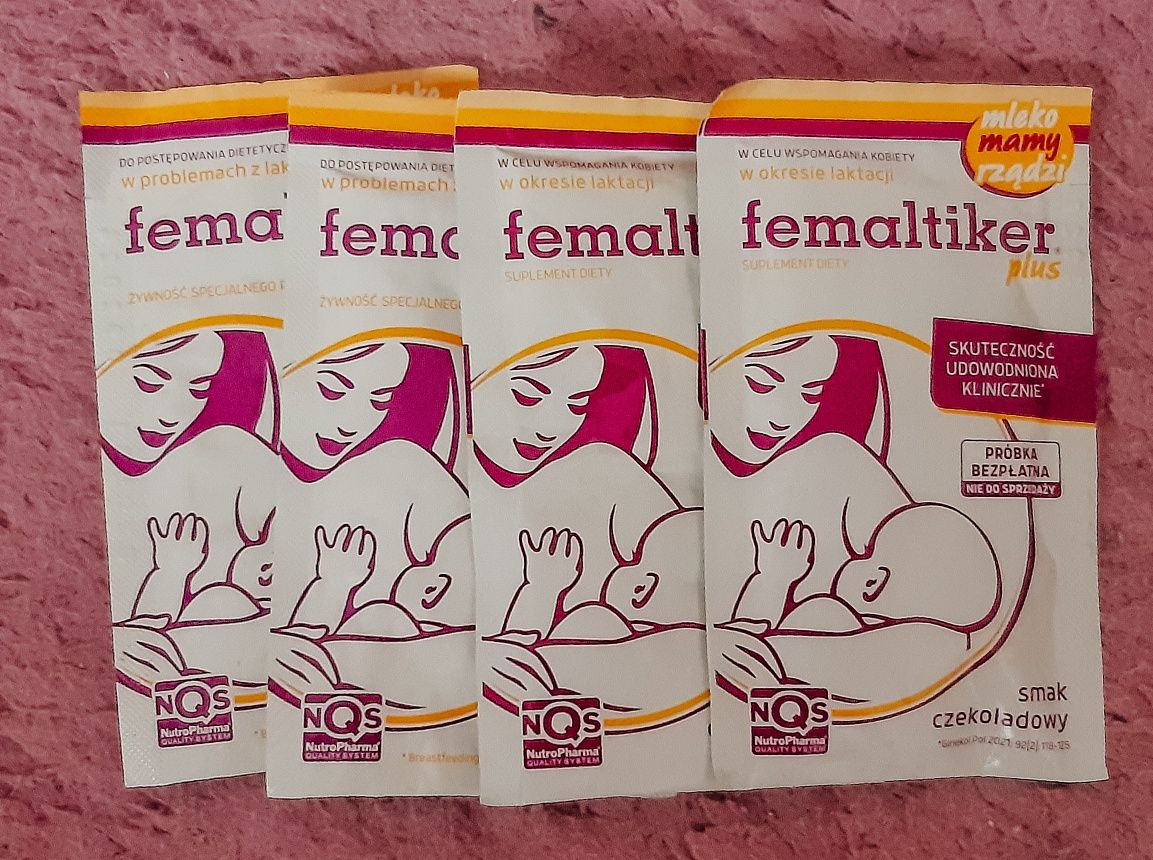 Zestaw próbek po porodzie: femaltiker, wkładki lakt.,zel milanella itp